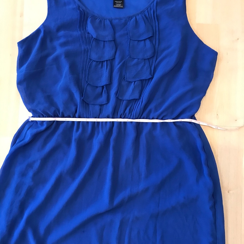 Blue Chiffon Ruffled Sleeveless Cinch Waist Dress - Picture 8 of 10